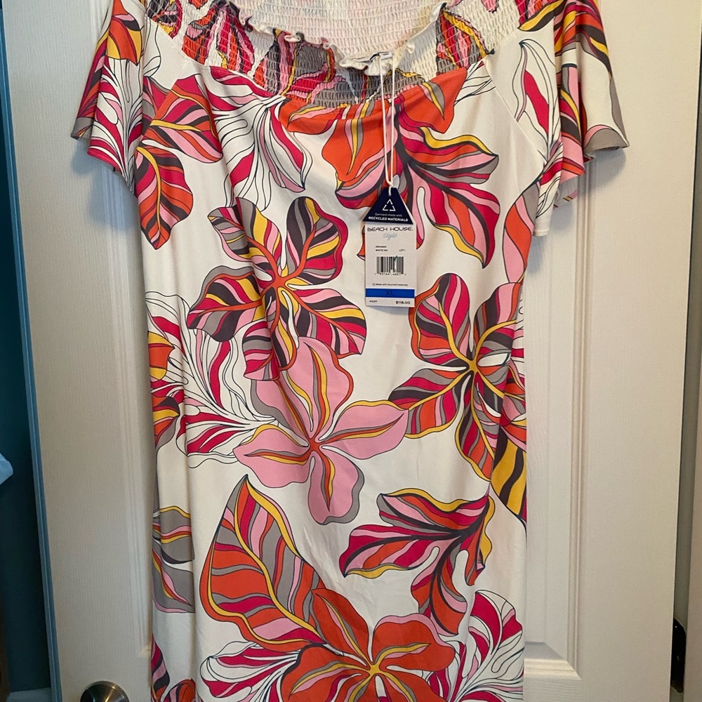 Beach House Vibrant Floral Dress in Pink and Orange